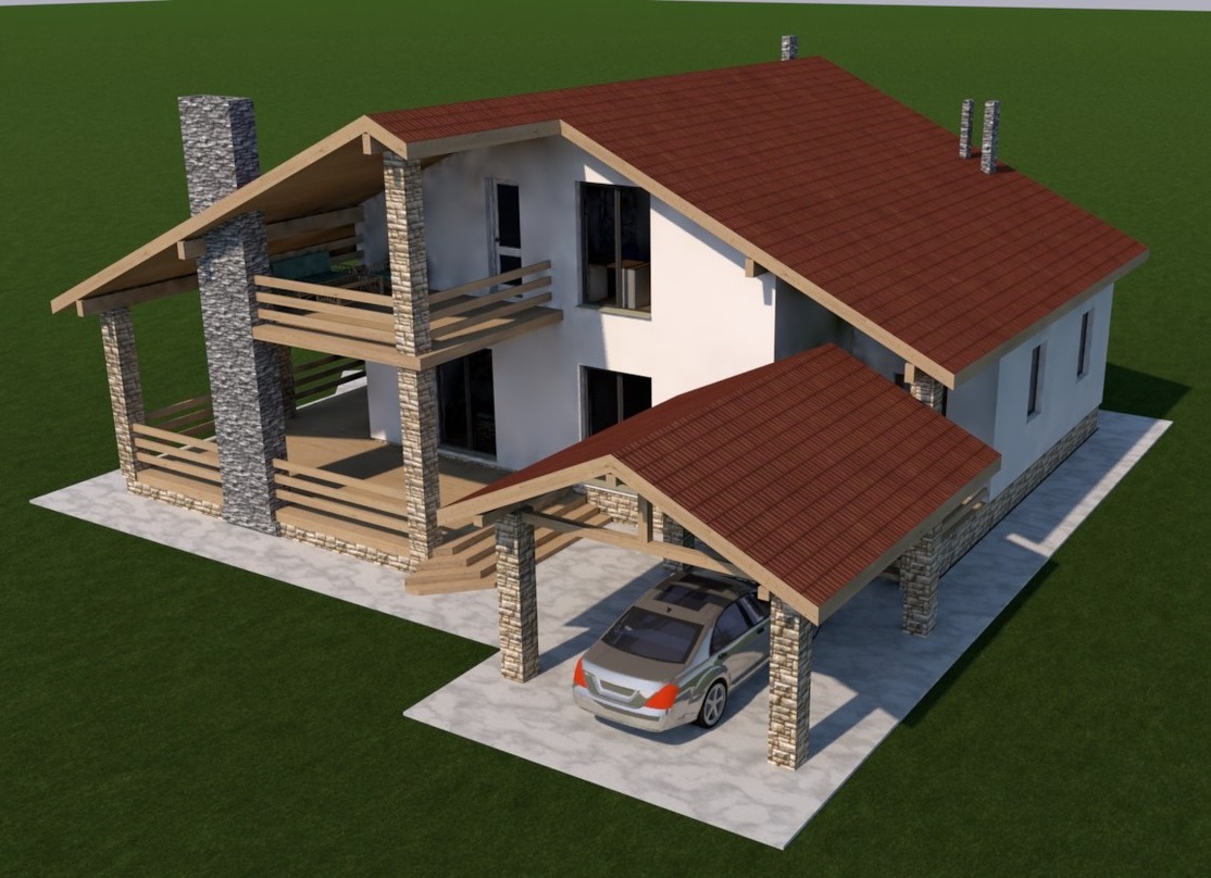 Проект: двухэтажный жилой дом в стиле "Шале"-КП10